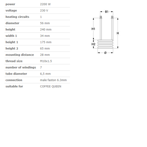 Coffee Queen vastus 2200W 230V - Ravintolan kahvinkeittimen vastukset - 100088 - 1