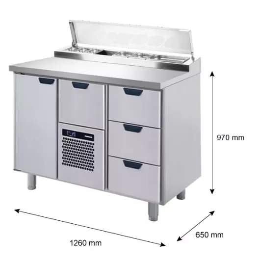 Kylmäkön työpöytä CL-P/S-1-CDE-3 - Ravintolan kylmävetolaatikostot - 200148 - 1